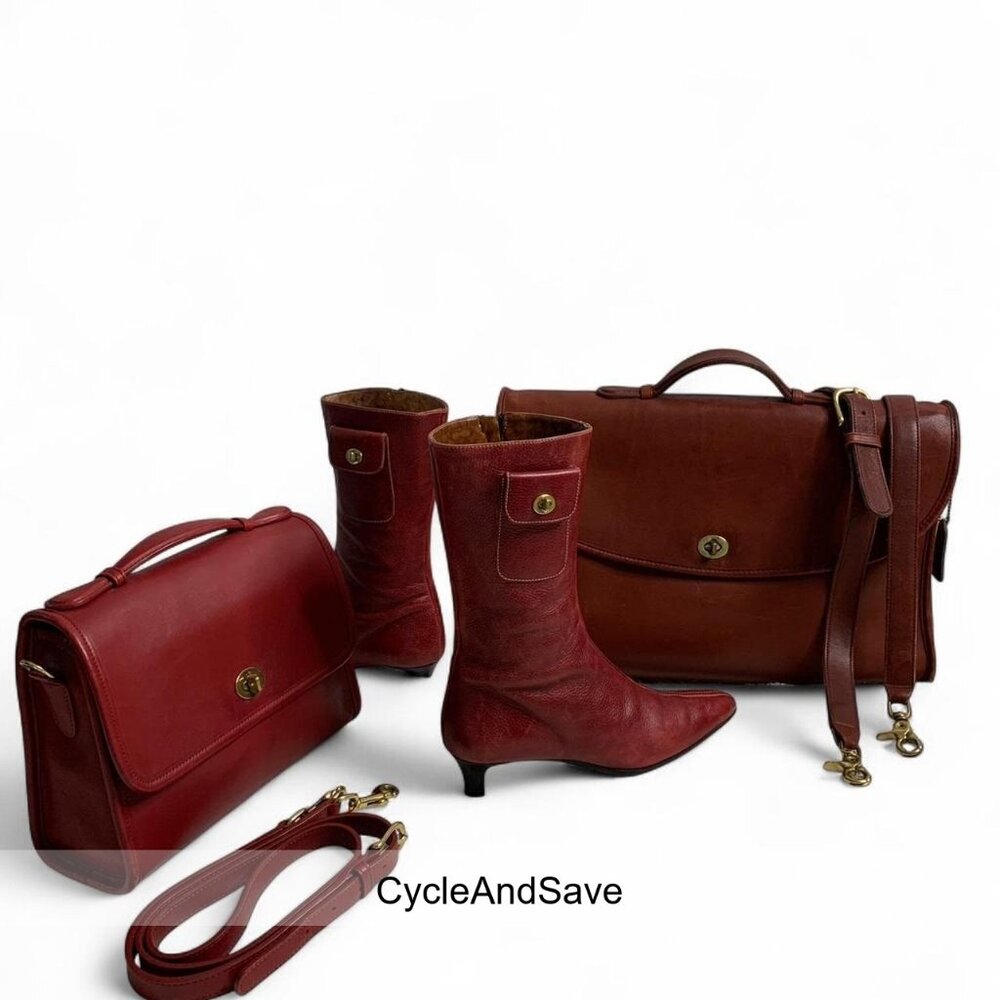 Coach Vintage Burgundy Leather Collection – Handbag, Briefcase & Boots (Size 5)